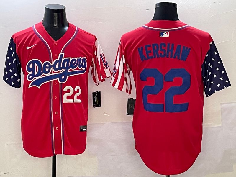 Men Los Angeles Dodgers 22 Kershaw Red a generation of national flags Joint name 2025 Nike MLB Jersey style 2